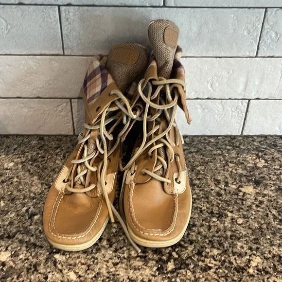 Sperry Women's Tan Plaid Ankle Boots - Picture 2 of 8